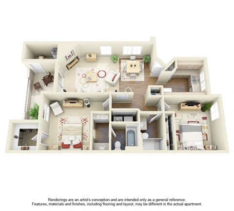 Floor plan for 2 beds, 2 baths, 1177 sqft